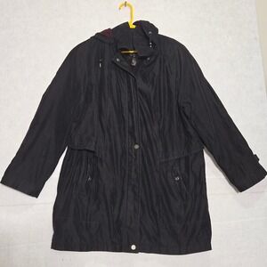 Outbrook Woman Black Hooded Parka Jacket Burgundy Fleece Lined Plus 1X Coat